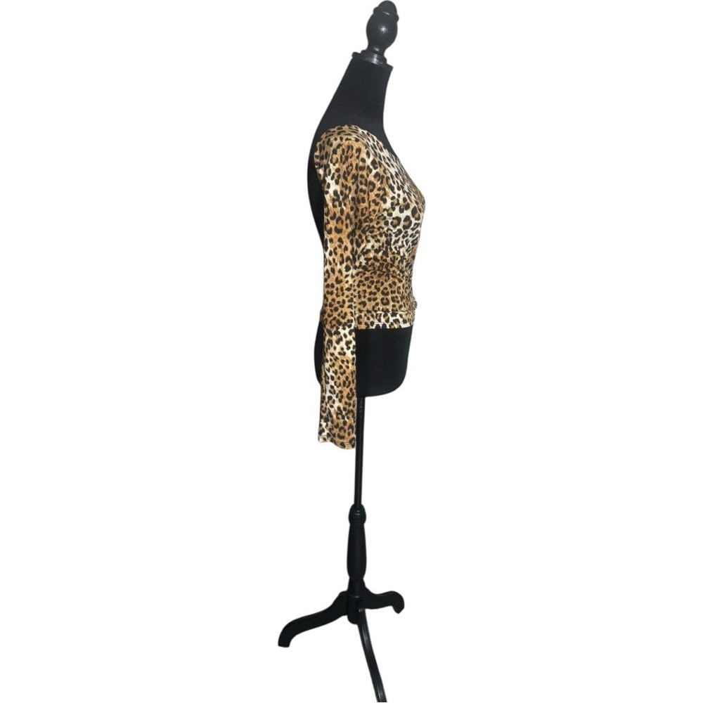 Unbranded Leopard Print Brown/Black Long Sleeve Stretchy Fitted Women's Crop Top - Picture 3 of 16
